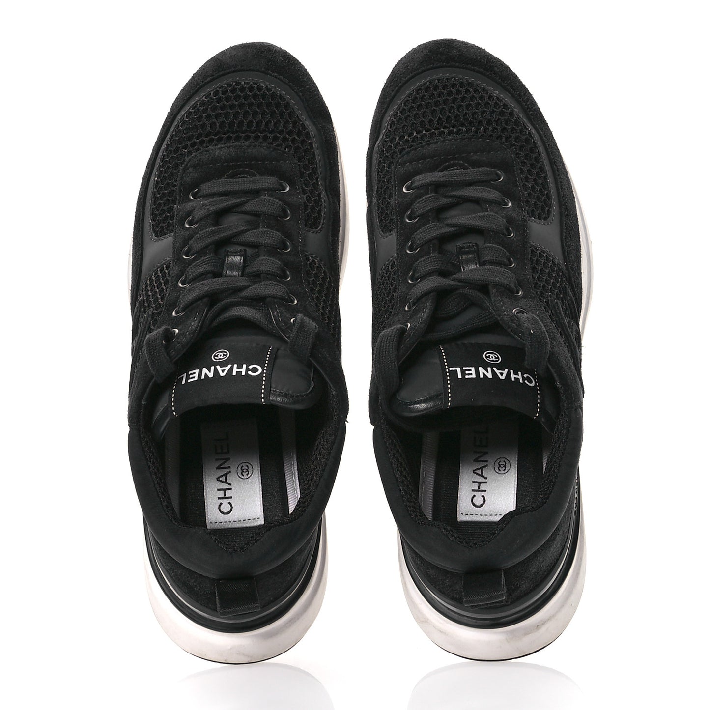 Calfskin Mesh Lycra Suede Womens Logo Sneakers 39 Black