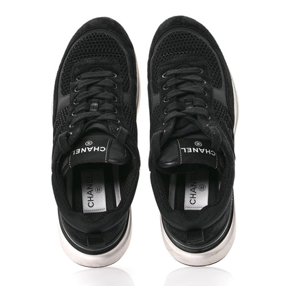 Chanel Calfskin Mesh Lycra Suede Womens Logo Sneakers 39 Black 2 of 9