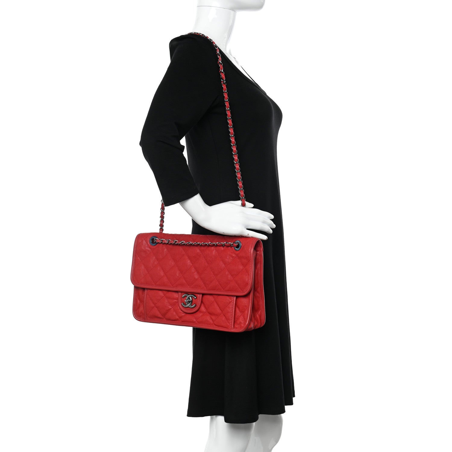 Chanel Caviar Quilted Large French Riviera Flap Red 2 of 10
