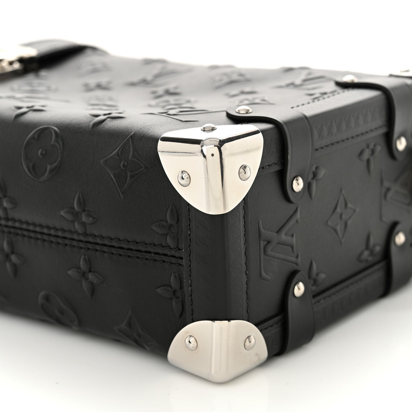 Calfskin Debossed Monogram Side Trunk Black