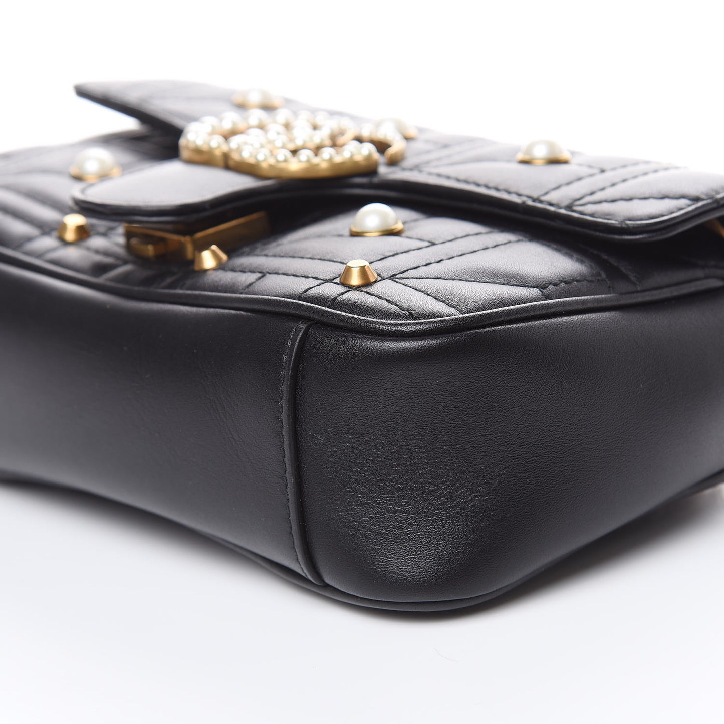 Calfskin Matelasse Studded Mini Pearly GG Marmont Shoulder Bag Black