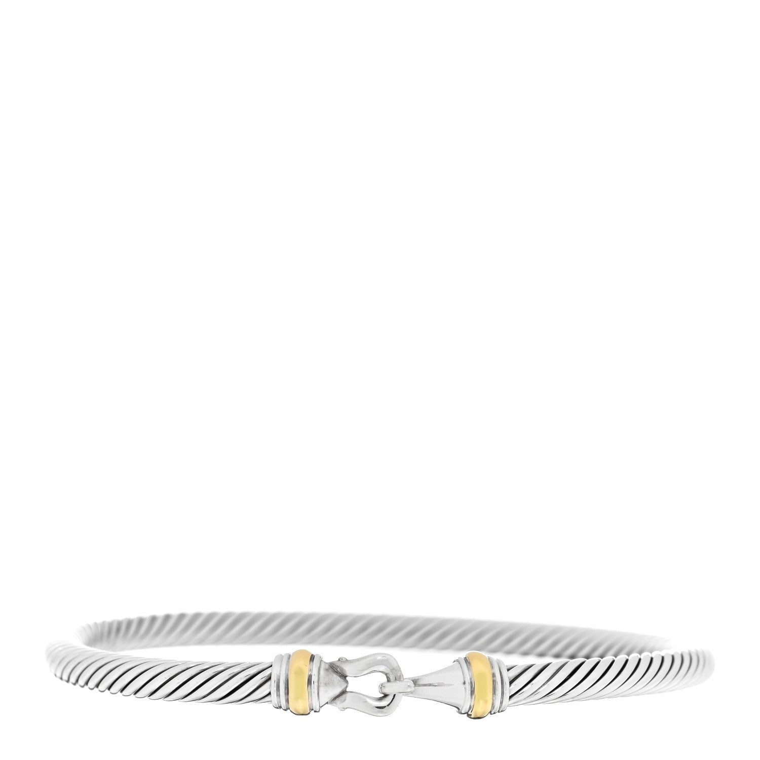 David Yurman Sterling Silver 18K Yellow Gold 4mm Cable Classic Buckle Bracelet 1 of 3