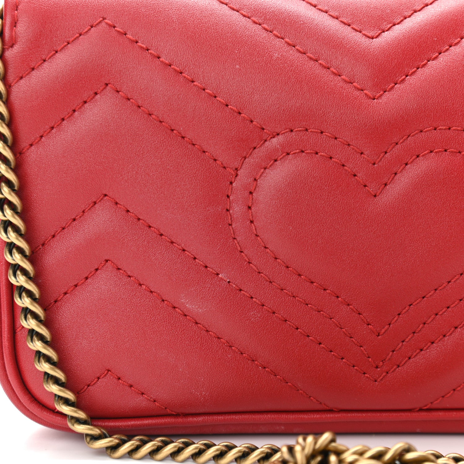 Gucci Calfskin Matelasse Super Mini GG Marmont Shoulder Bag Hibiscus Red 9 of 13