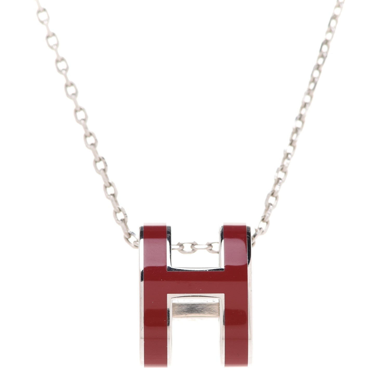 Hermes Palladium Lacquered Pop H Pendant Necklace Rouge H 4 of 8
