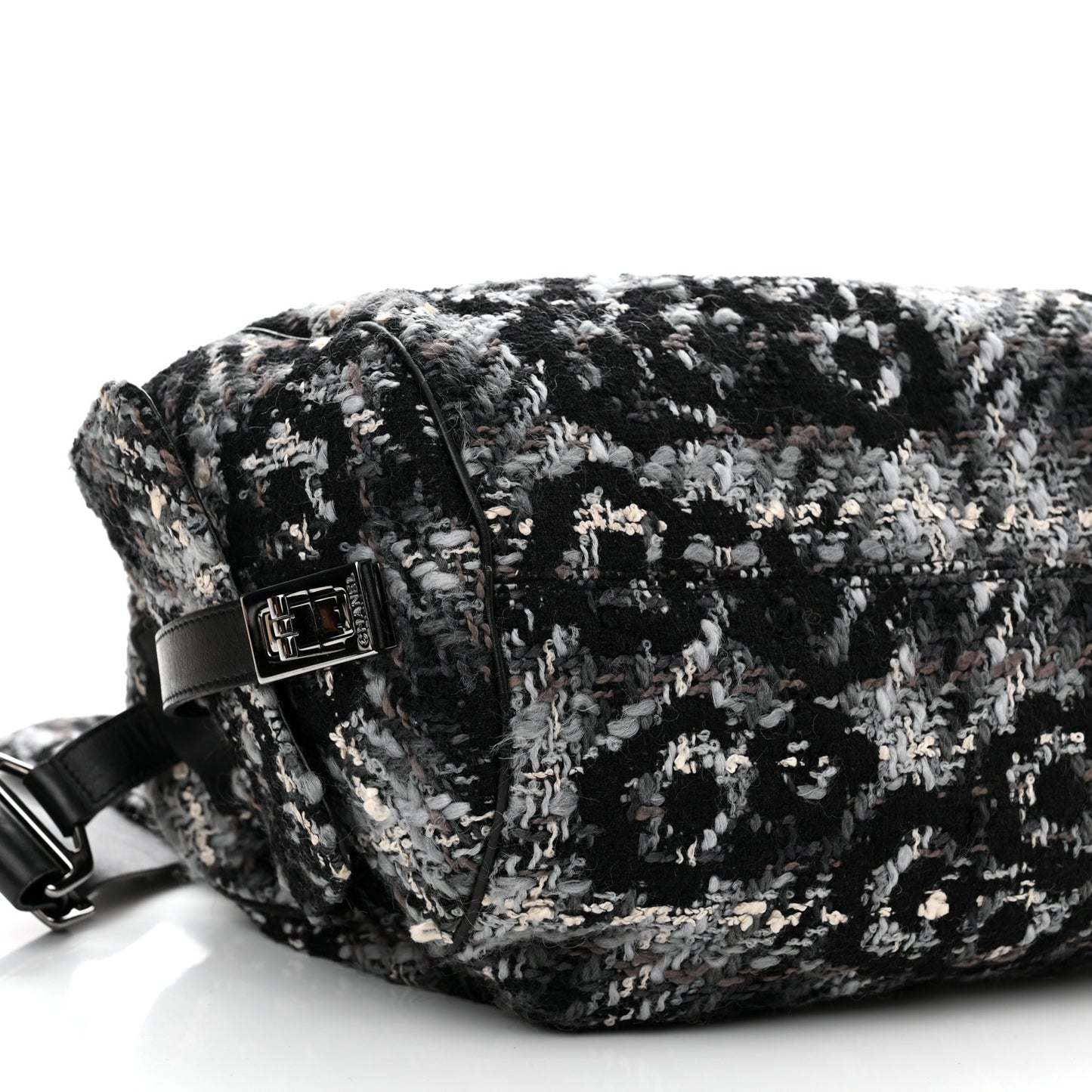 Tweed Quilted Camellia Shoulder Bag Black