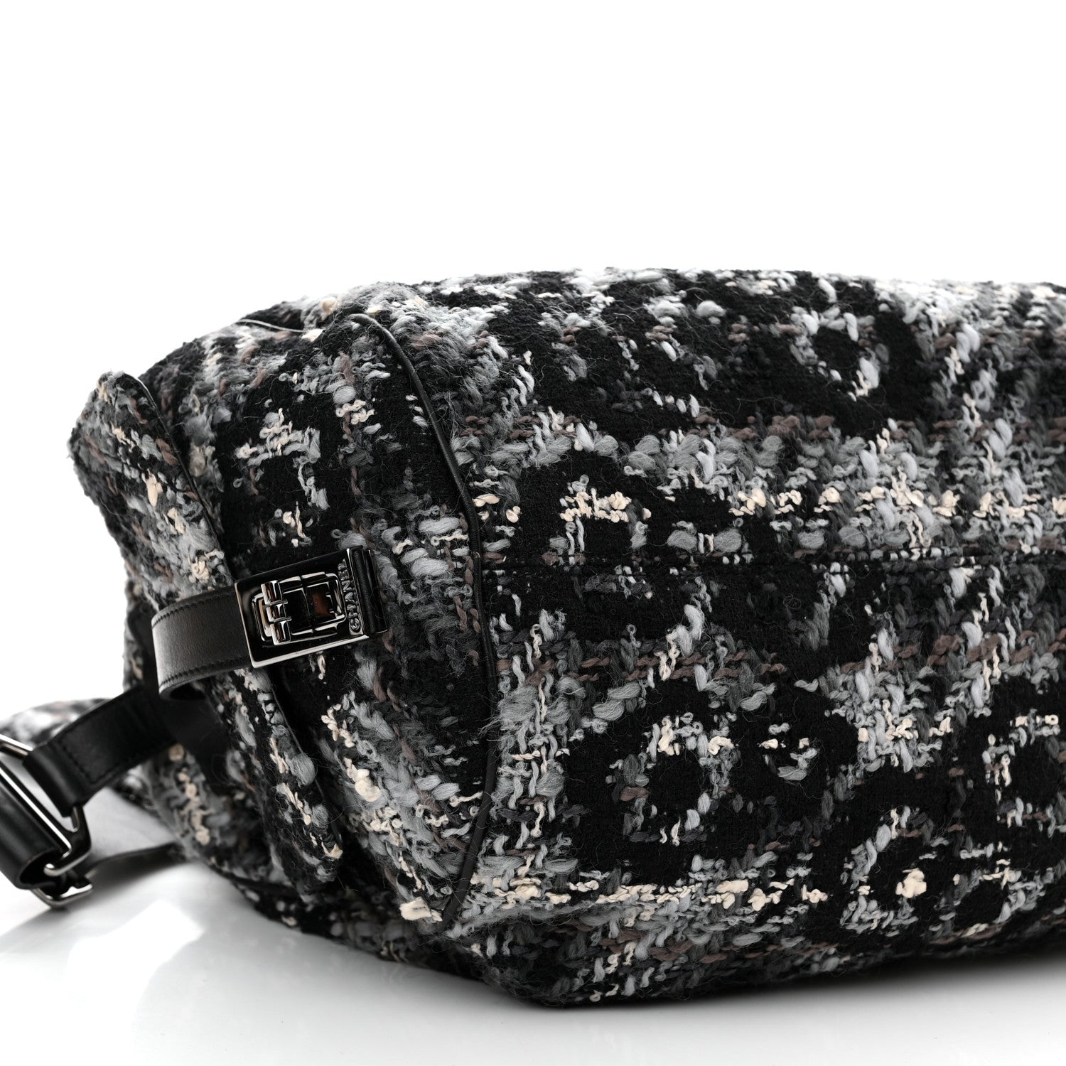 Chanel Tweed Quilted Camellia Shoulder Bag Black 8 of 9