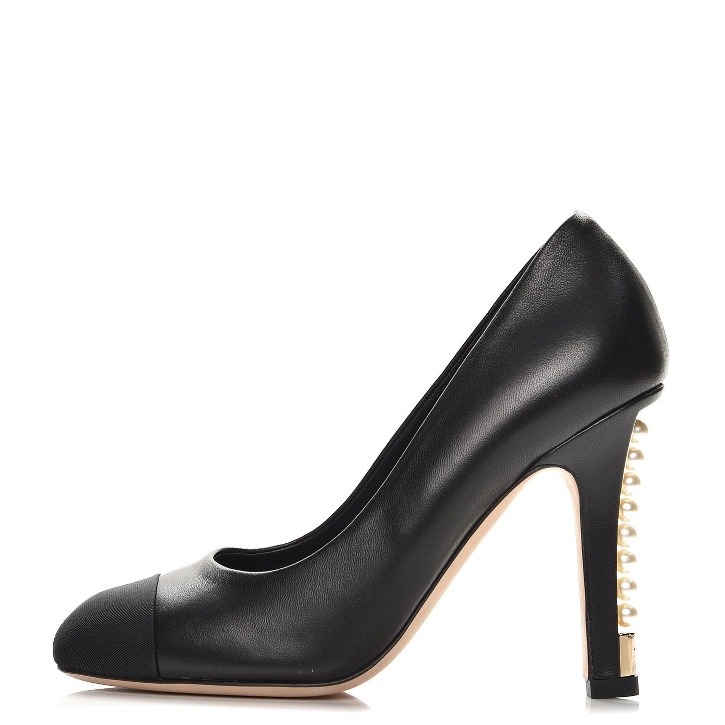 Lambskin Grosgrain Cap Toe Pearl Pumps 36 Black