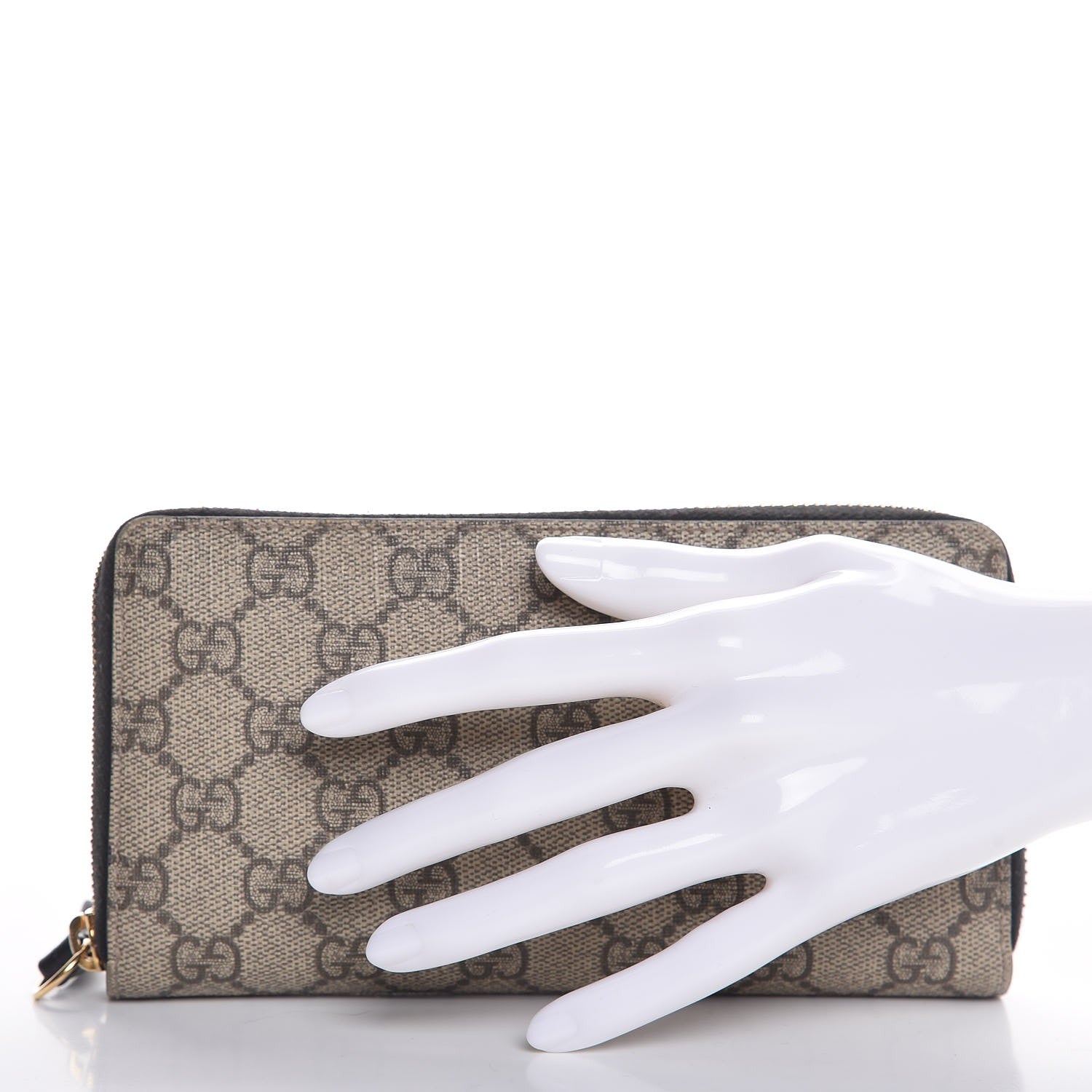 Gucci GG Supreme Monogram Moon Calfskin Zip Around Wallet Beige Ebony Black 2 of 9