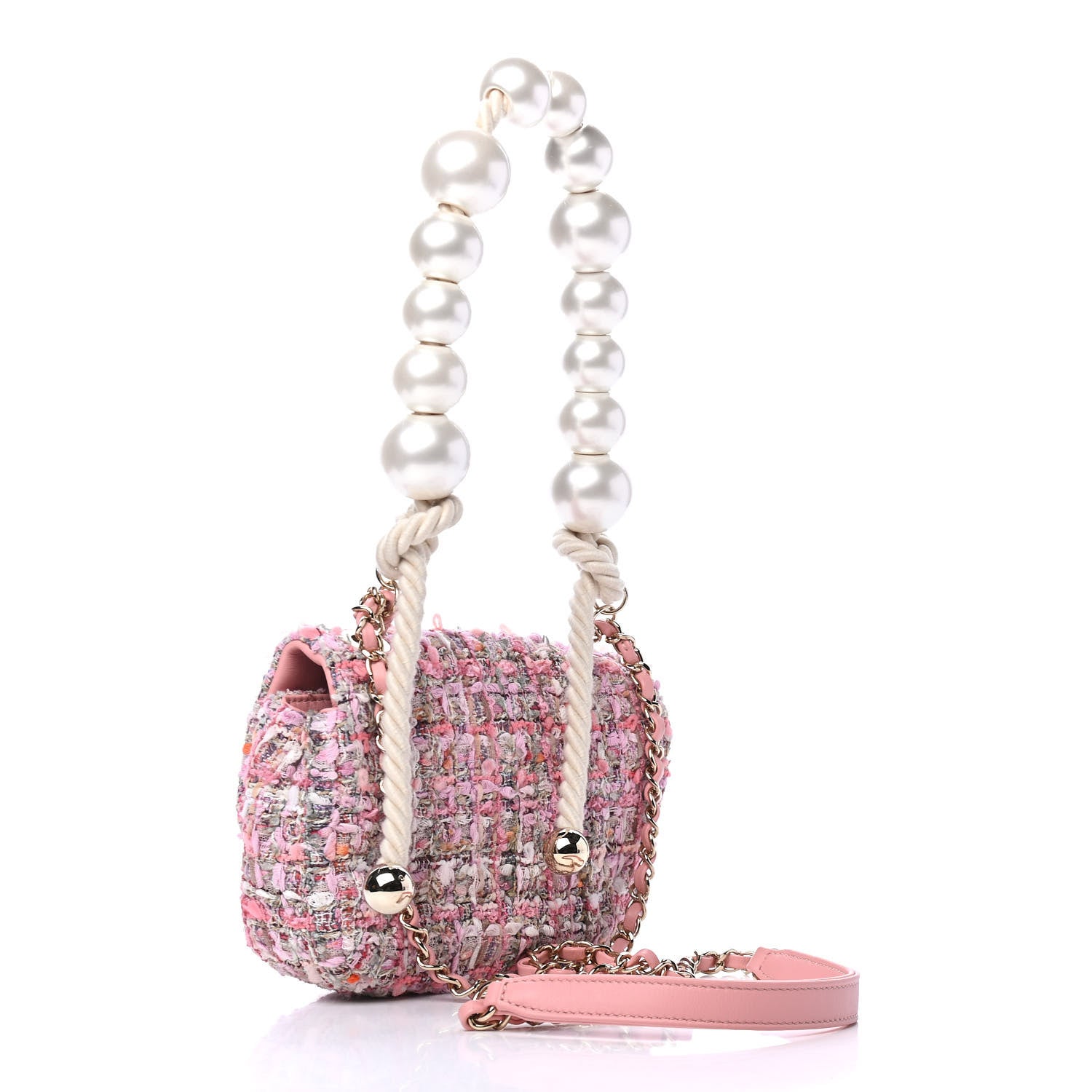 Chanel Tweed Mini Pearl Handle Flap Pink Beige Orange Ecru 2 of 4