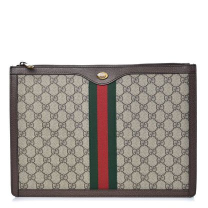 Gucci GG Supreme Monogram Web Ophidia Portfolio Pouch Beige New Acero 1 of 7