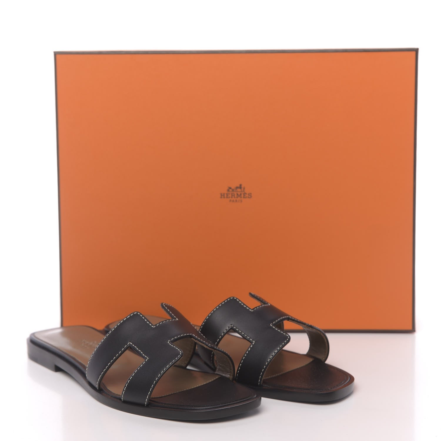 Hermes Box Calfskin Oran Sandals 35 Black 9 of 9