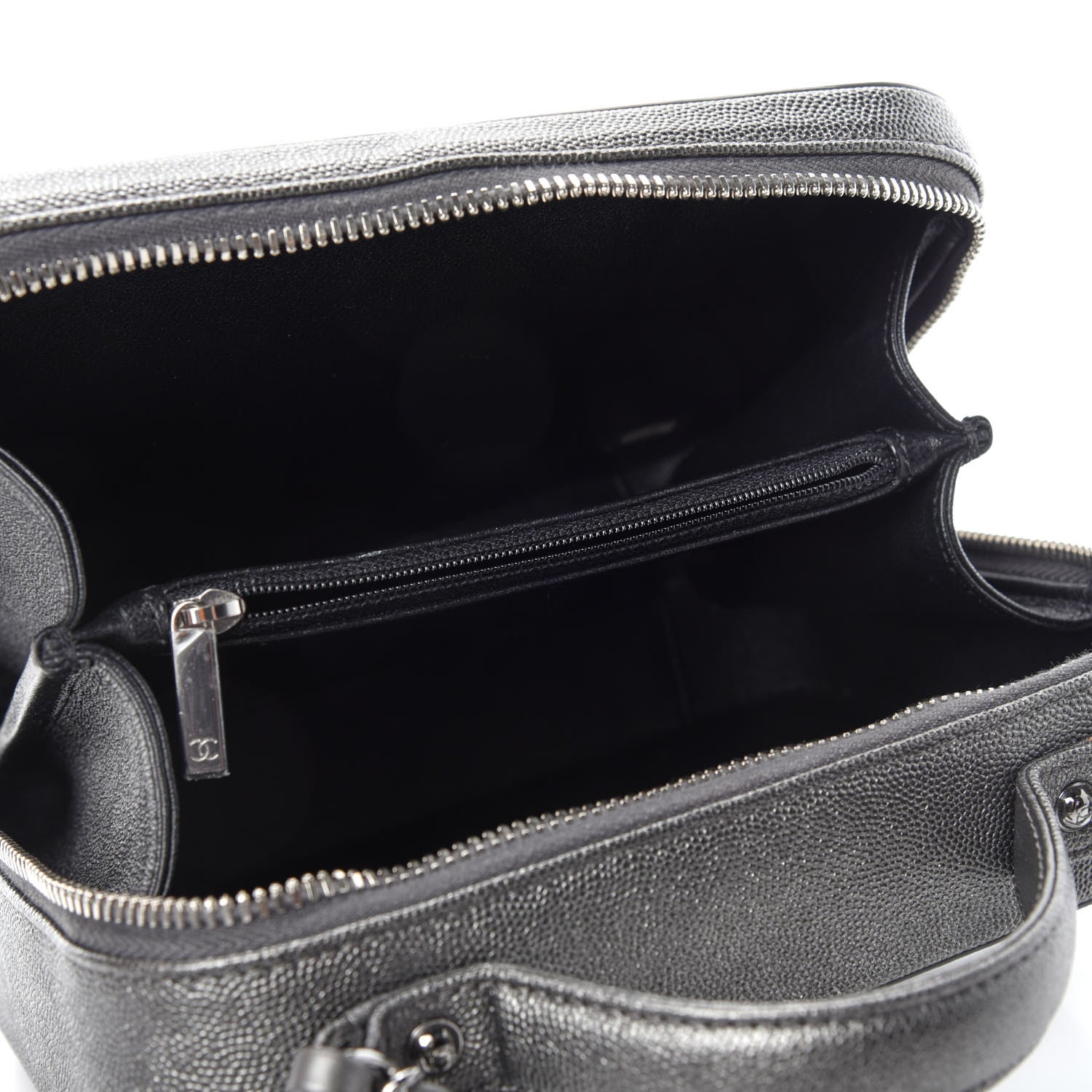 Chanel Metallic Caviar Quilted Medium CC Filigree Vanity Case Dark Silver 5 of 10