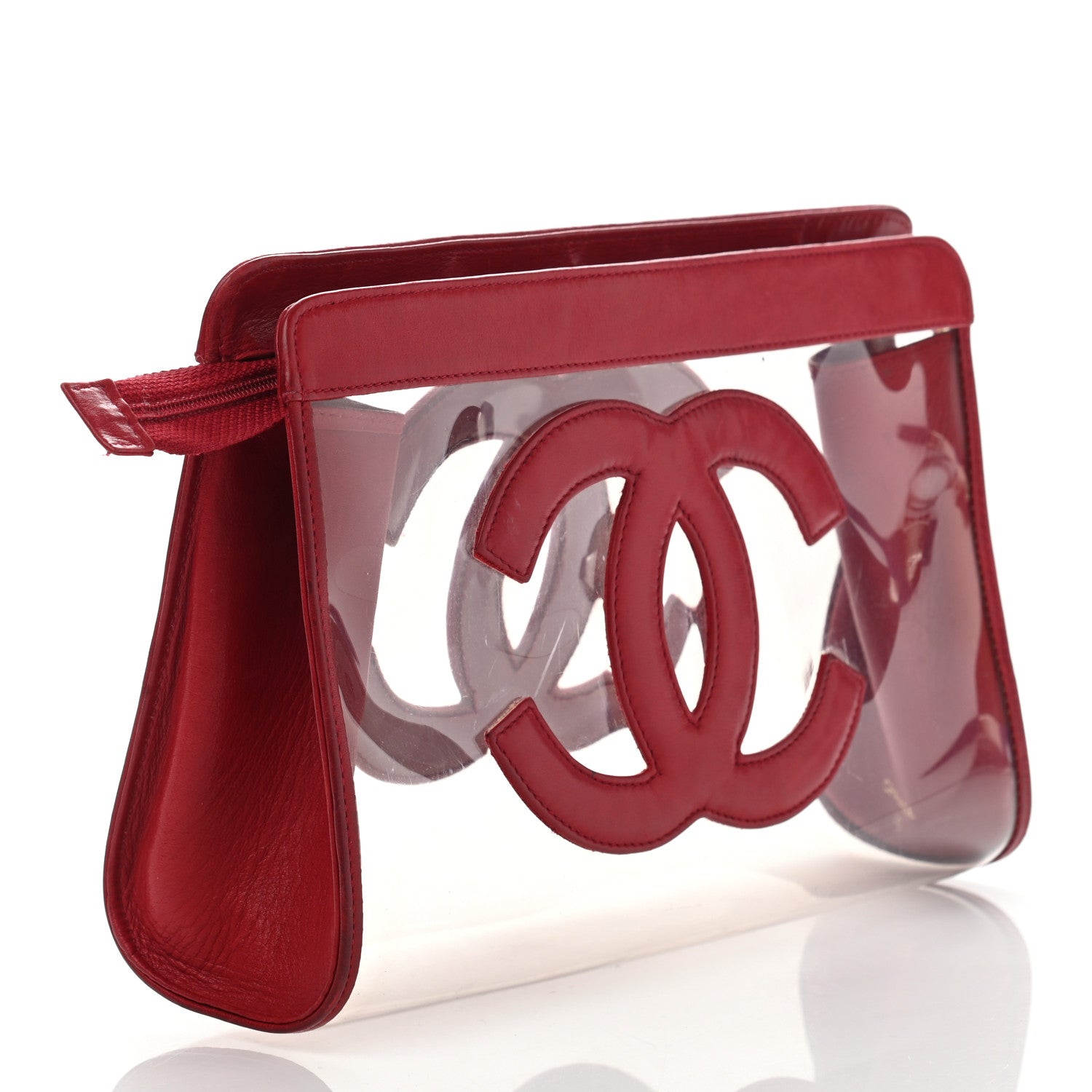 Chanel Vinyl CC Logo Cosmetic Pouch Red 3 of 13