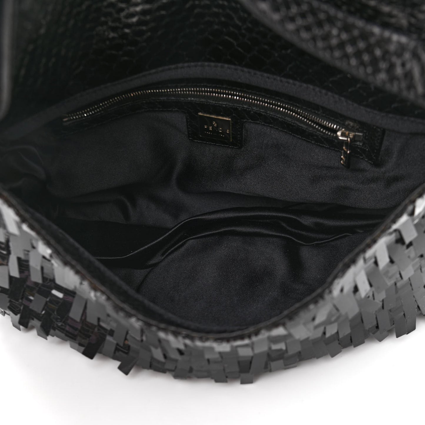 Sequin Paillettes Snakeskin Baguette Black