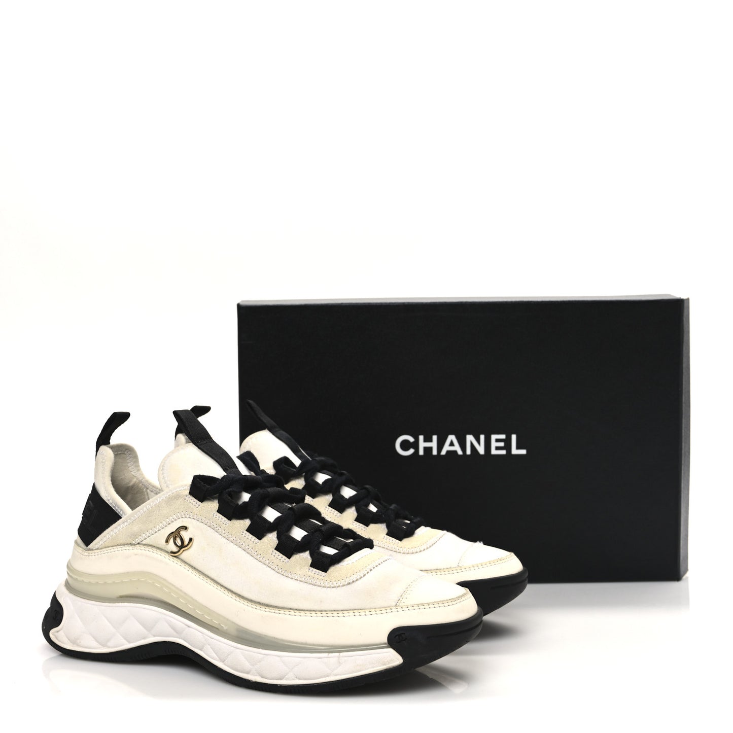 Velvet Calfskin Mixed Fibers CC Sneakers 38 Ivory Black