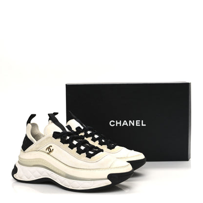Chanel Velvet Calfskin Mixed Fibers CC Sneakers 38 Ivory Black 11 of 11