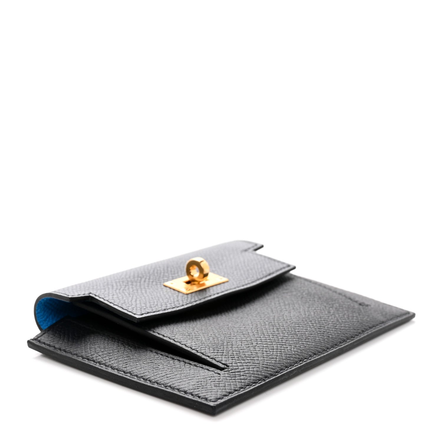 Hermes Epsom Tricolor Kelly Pocket Compact Wallet Black Bleu Indigo Bleu Frida 4 of 8