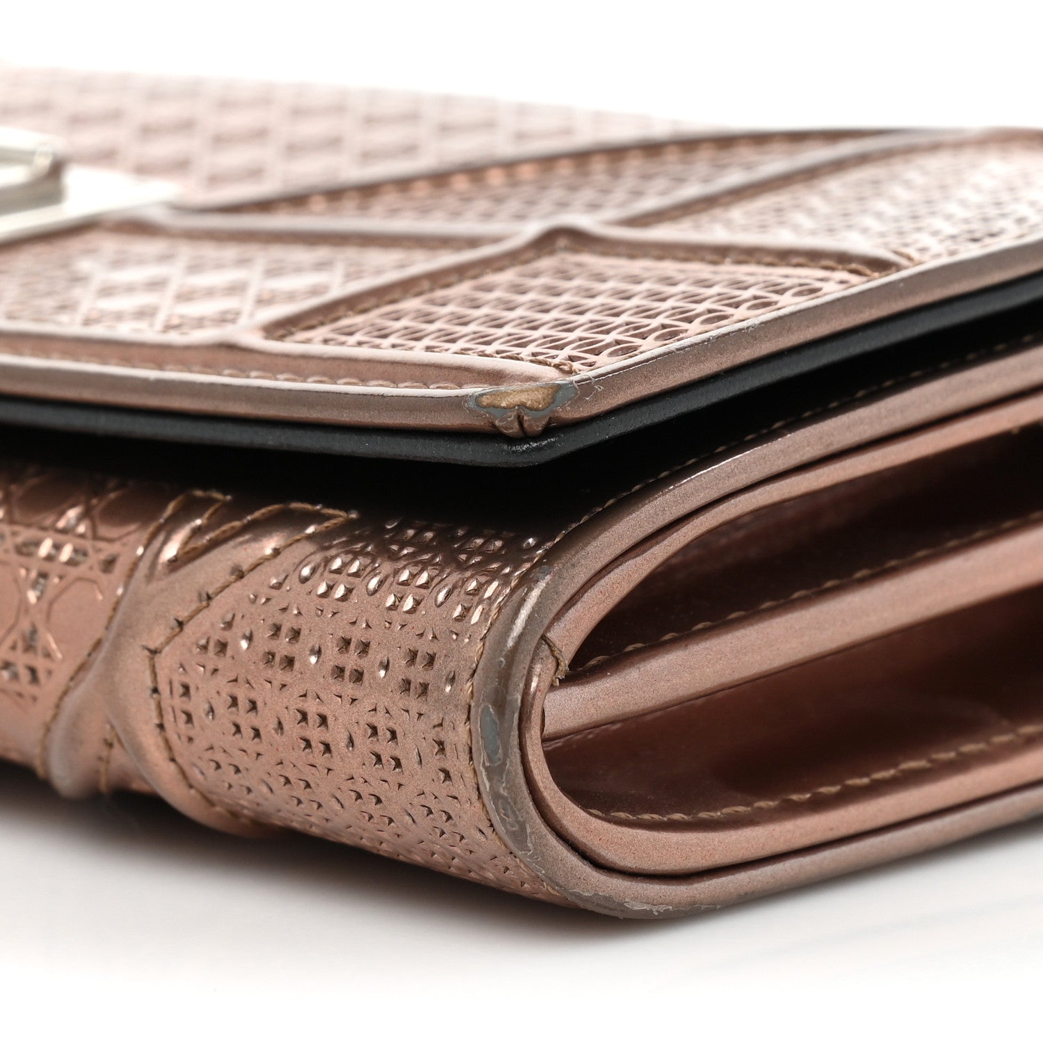 Christian Dior Metallic Patent Micro-Cannage Diorama Croisiere Chain Wallet Hyper Pink 9 of 17
