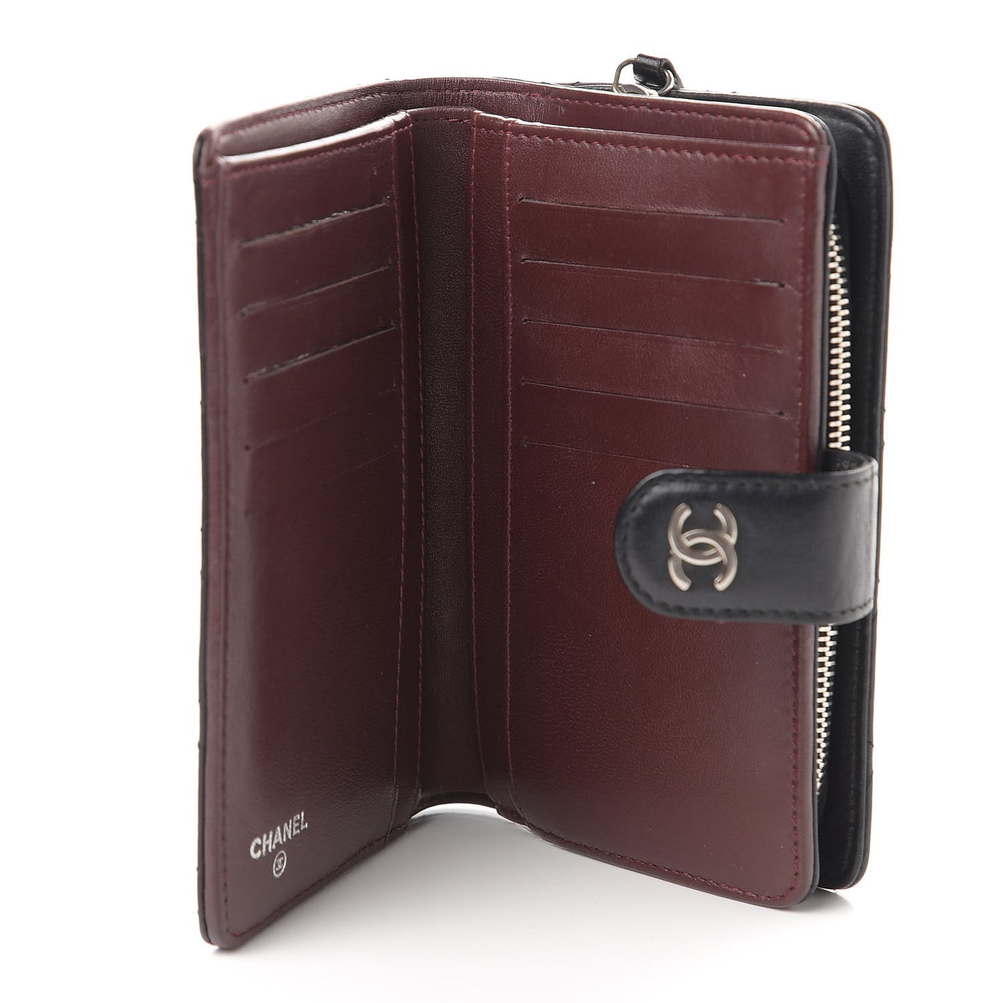 Lambskin Quilted Zipped Pocket Wallet Black