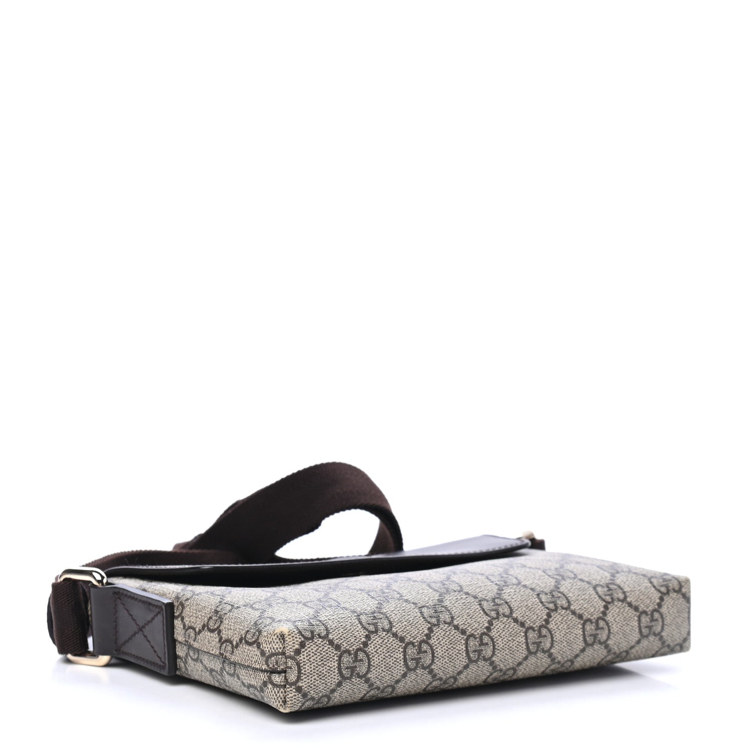Gucci GG Supreme Monogram Selleria Calfskin Small Satchel Messenger Bag Beige Ebony Cocoa Dark Chocolate 3 of 8