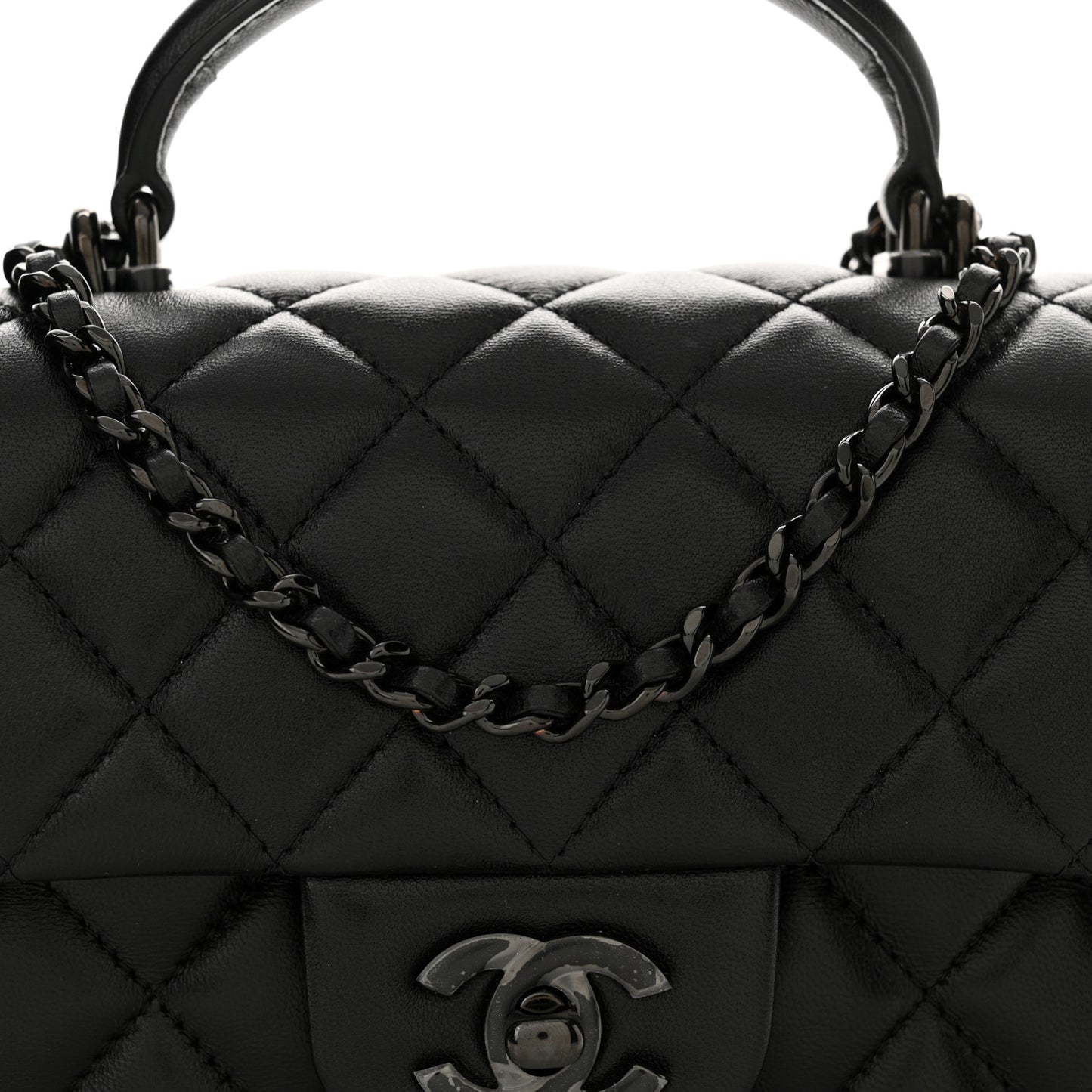 Lambskin Quilted Mini Top Handle Rectangular Flap So Black