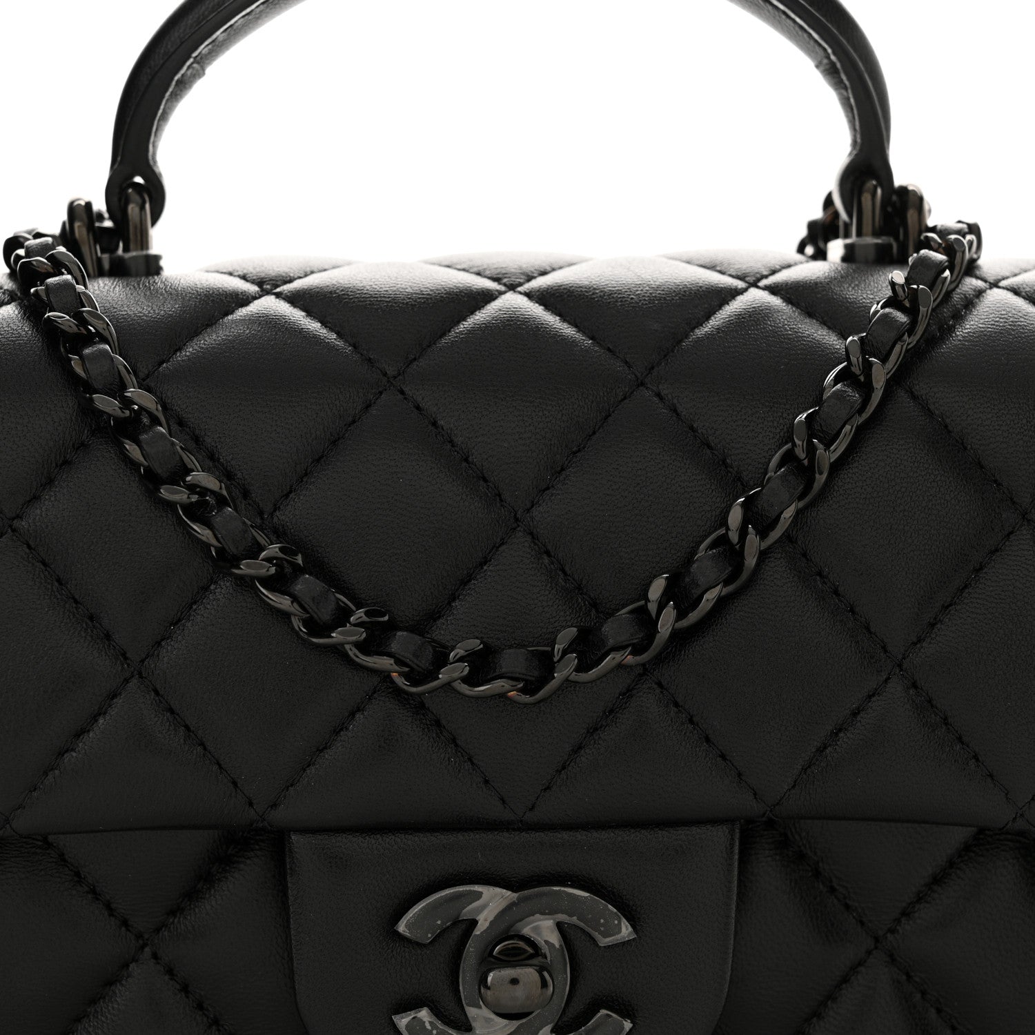 Chanel Lambskin Quilted Mini Top Handle Rectangular Flap So Black 8 of 12