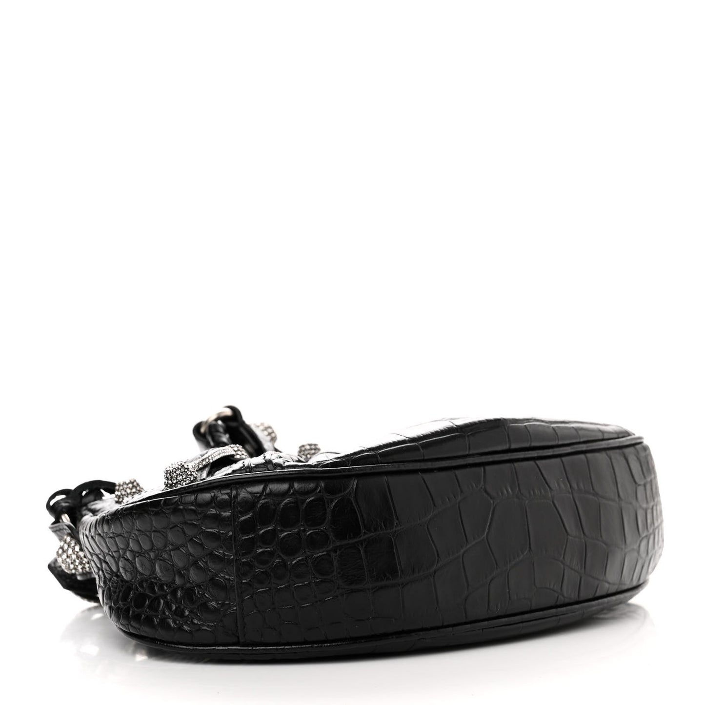 Extra Supple Calfskin Crystal Crocodile Embossed Le Cagole Shoulder Bag XS Black