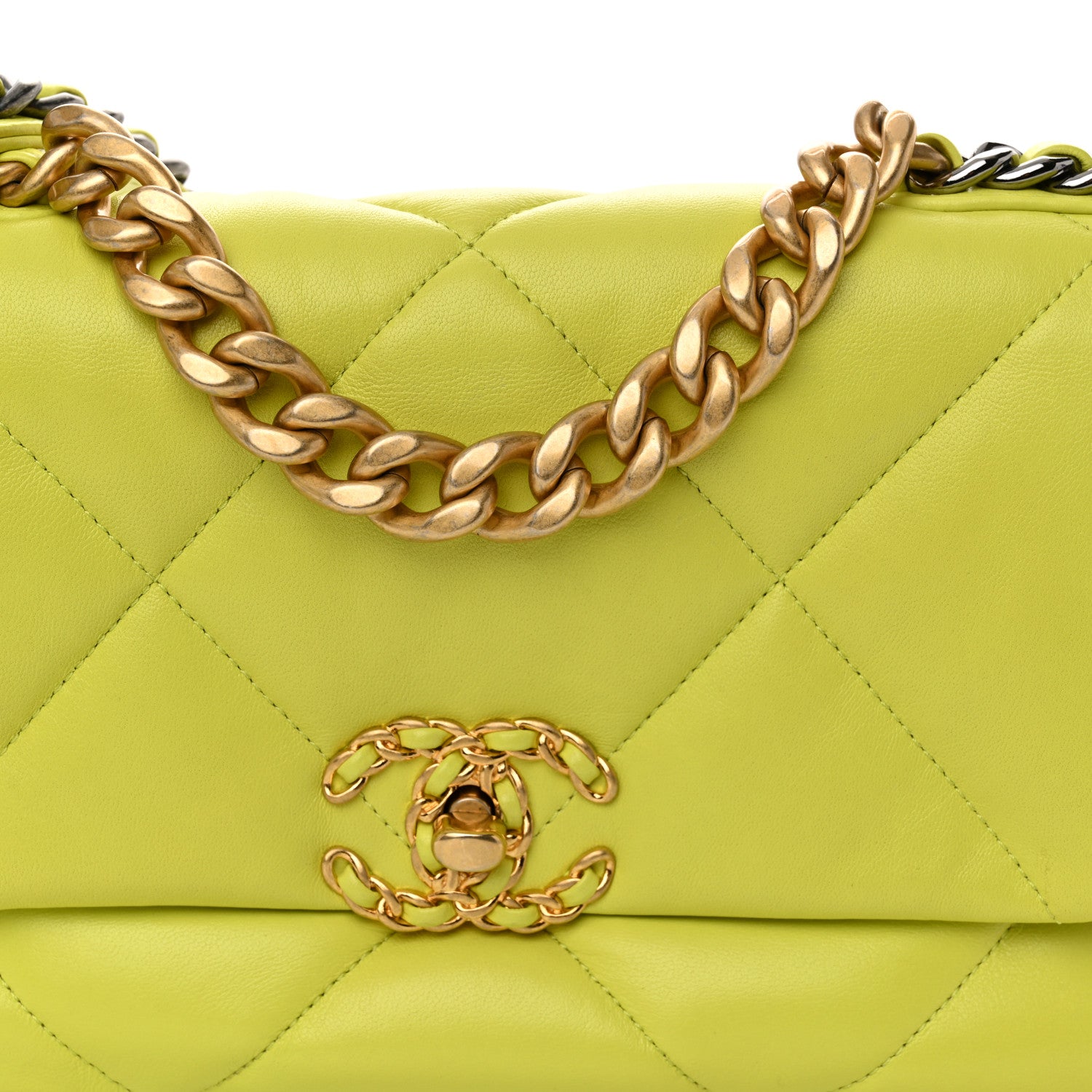 Chanel Shiny Lambskin Quilted Medium Chanel 19 Flap Neon Yellow 8 of 10