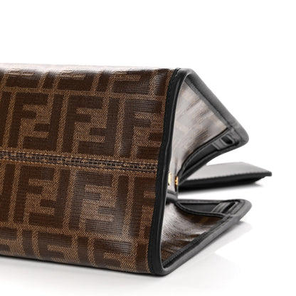 Fendi Glazed Fabric Vitello Century FF 1974 Stamp Patch Mini Peekaboo Defender Cover Mogano Panna Black 10 of 10