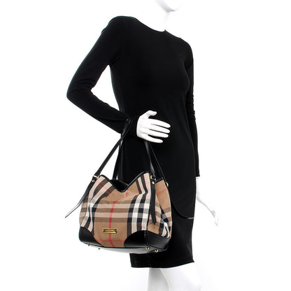 Burberry Bridle Calfskin House Check Small Canterbury Tote Black 2 of 9