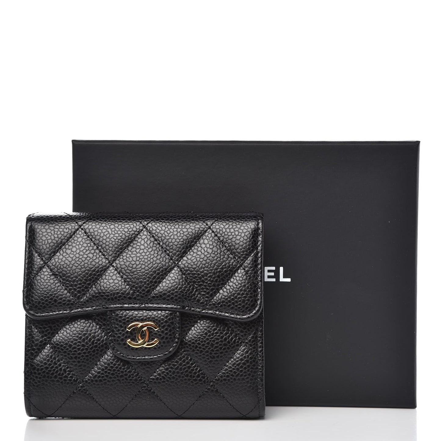 Caviar Quilted Compact Flap Wallet Black