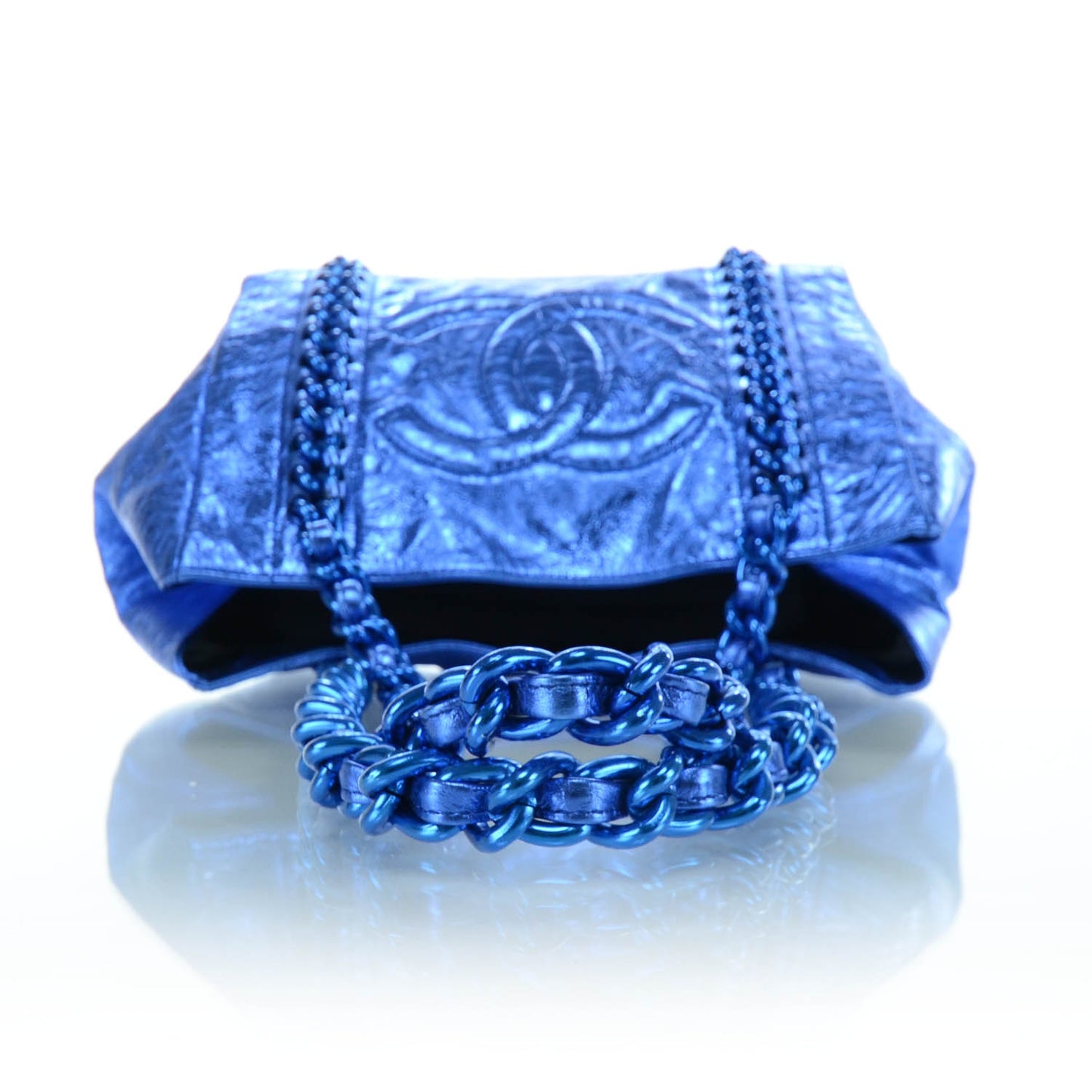 Leather Modern Chain Tote Metallic Blue
