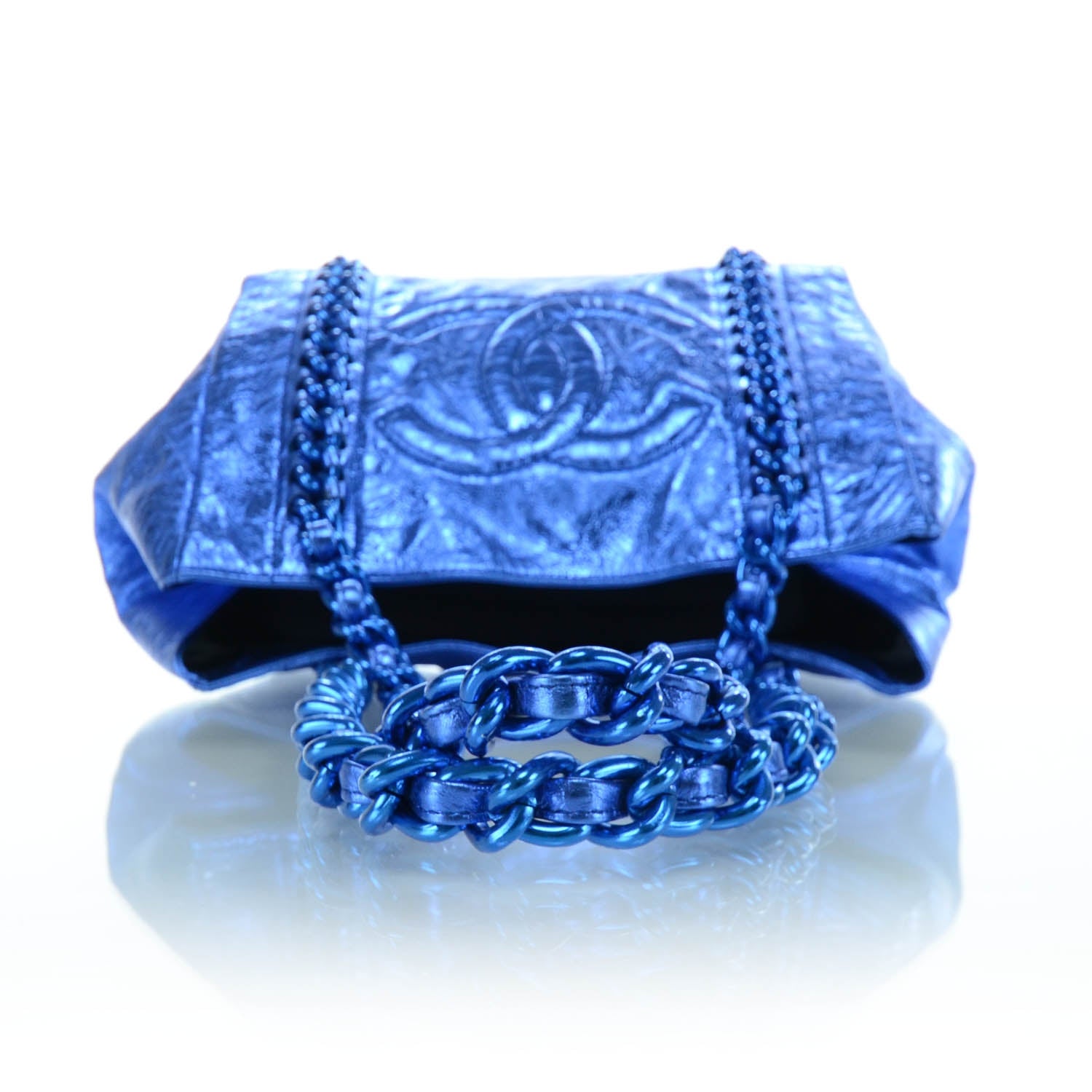 Chanel Leather Modern Chain Tote Metallic Blue 5 of 9