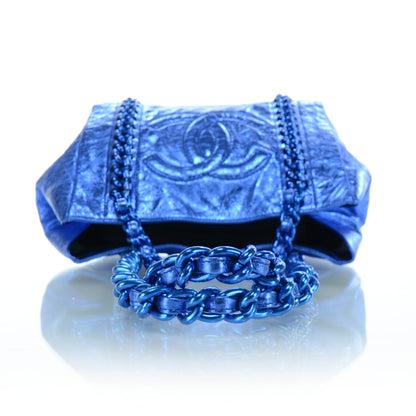 Chanel Leather Modern Chain Tote Metallic Blue 5 of 9