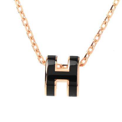 Hermes Lacquered Rose Gold Mini Pop H Pendant Necklace Black 4 of 7