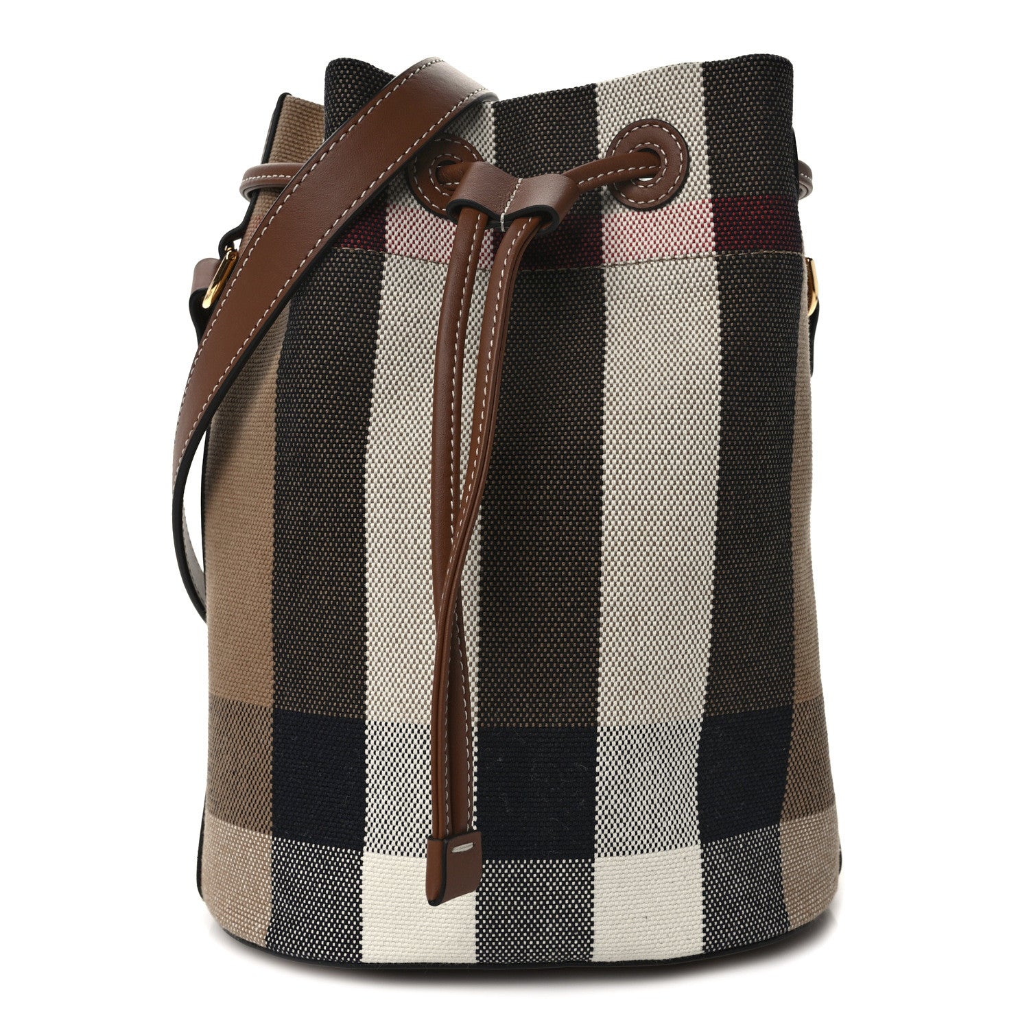 Burberry Giant Check Canvas Small Bucket Bag Taupe Brown 1 of 11
