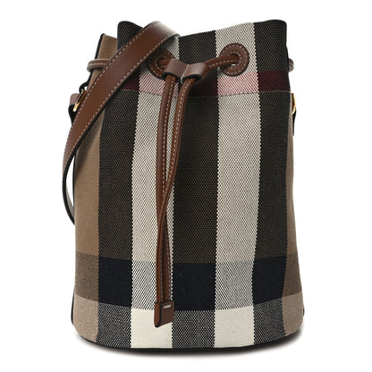 Burberry Giant Check Canvas Small Bucket Bag Taupe Brown 1 of 11