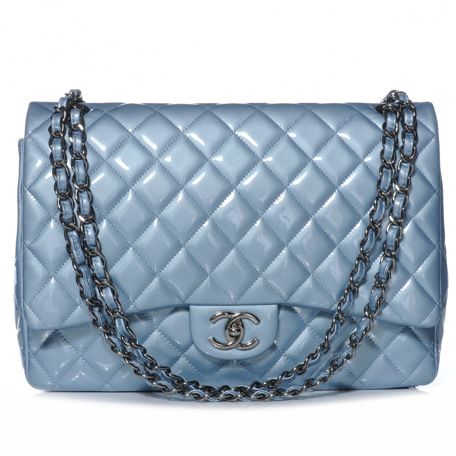 Chanel Patent Maxi Double Flap Light Blue 1 of 8