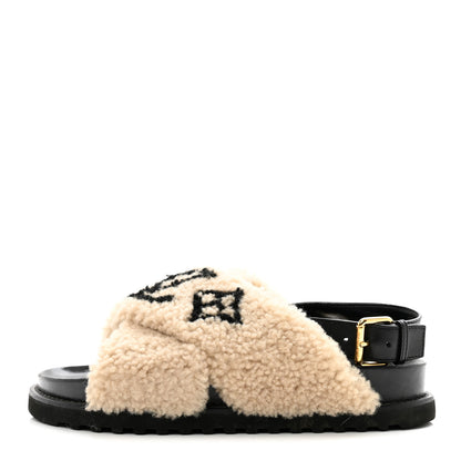 Louis Vuitton Shearling Calfskin Paseo Flat Comfort Sandal 40 Beige 1 of 8