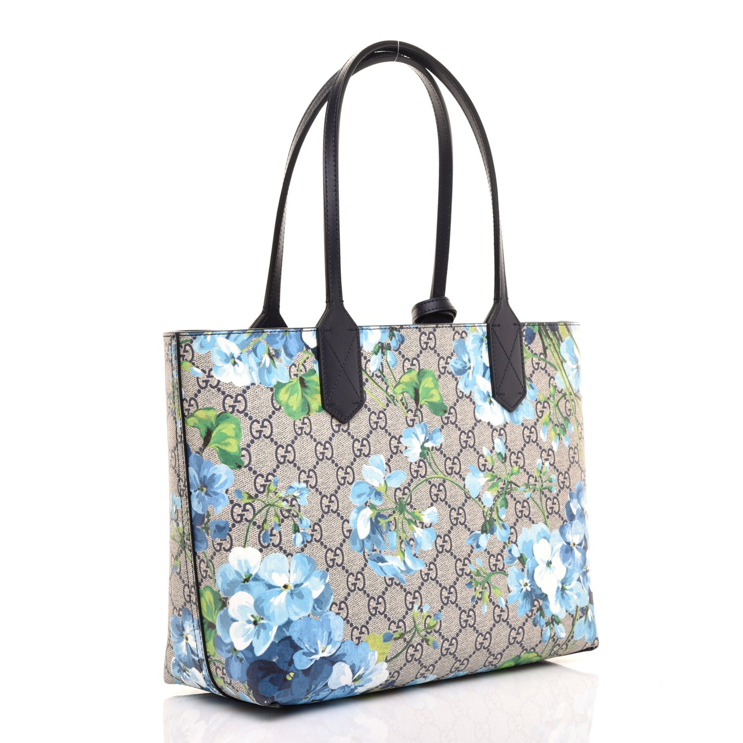 GG Supreme Monogram Blooms Small Reversible Tote Beige Blue Navy