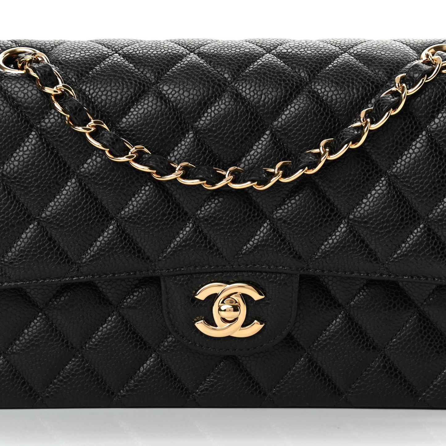 Caviar Quilted Medium Double Flap Black