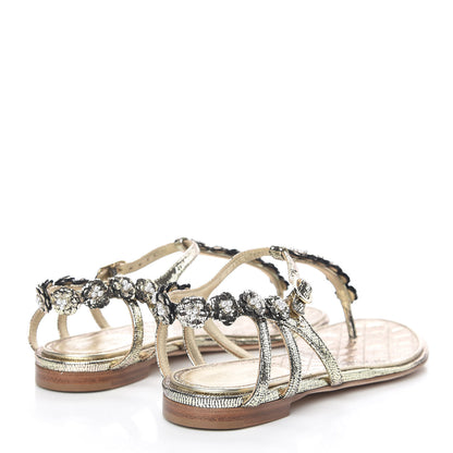 Chanel Fantasy Goatskin Pearl Camellia Thong Sandals 36 Gold 4 of 7