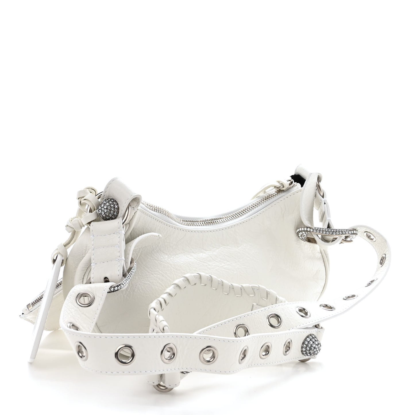 Agneau Arena Crystal Le Cagole Shoulder Bag XS Optic White