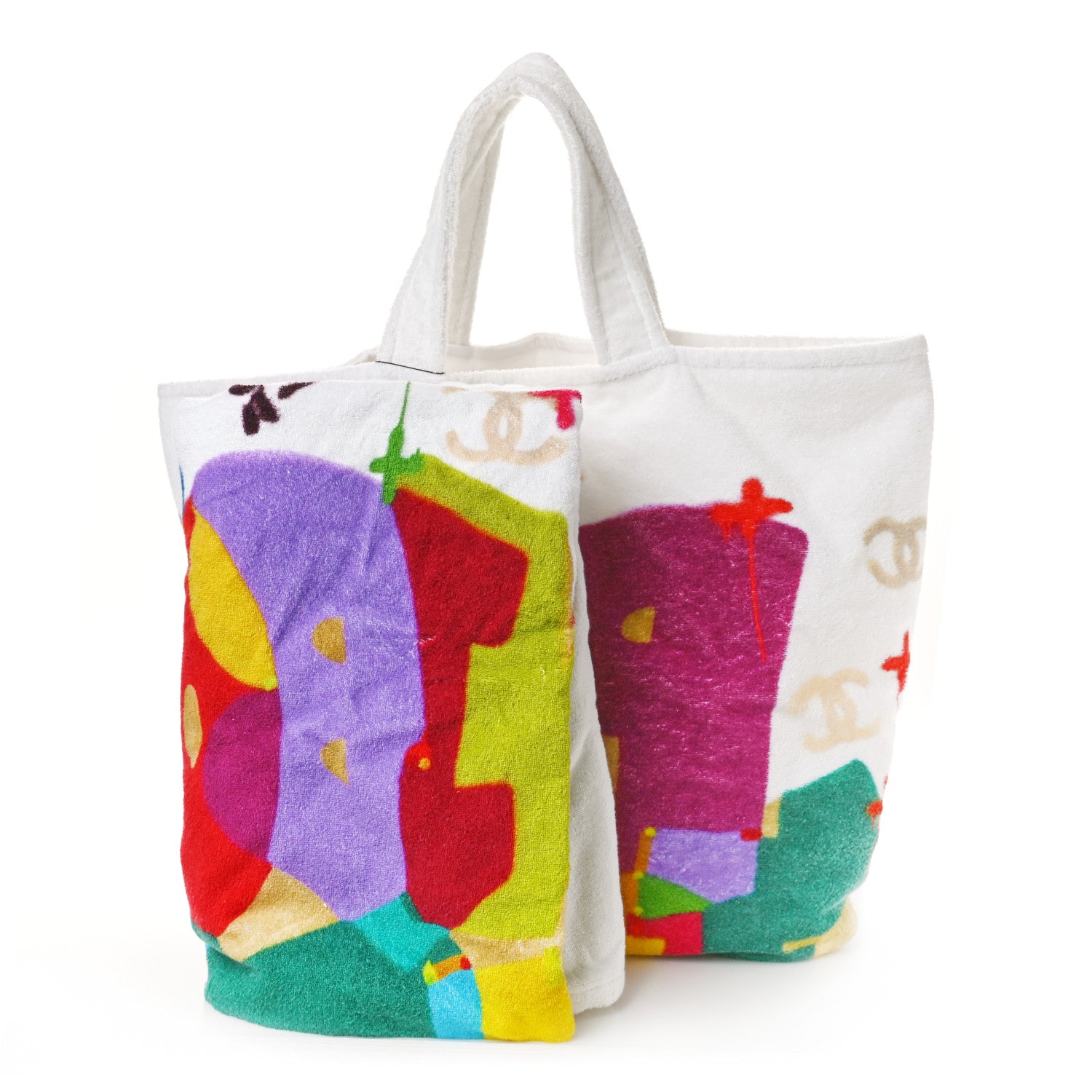 Chanel Terry Cotton Beach Tote Towel Set White Multicolor 2 of 10