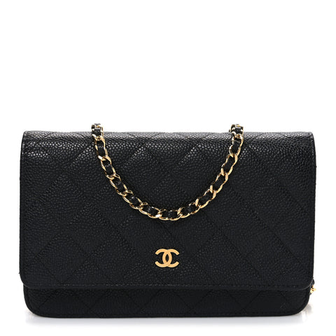 Caviar Quilted Wallet on Chain WOC Black