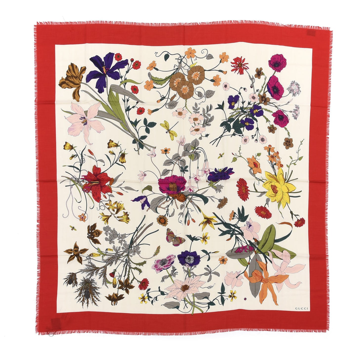 Silk Flora Gothic Square Scarf Ivory Red