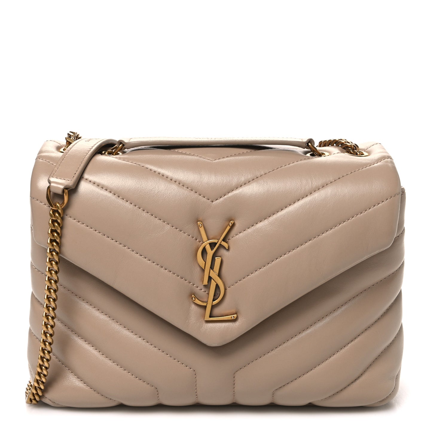 Calfskin Y Quilted Monogram Small Loulou Chain Satchel Dark Beige