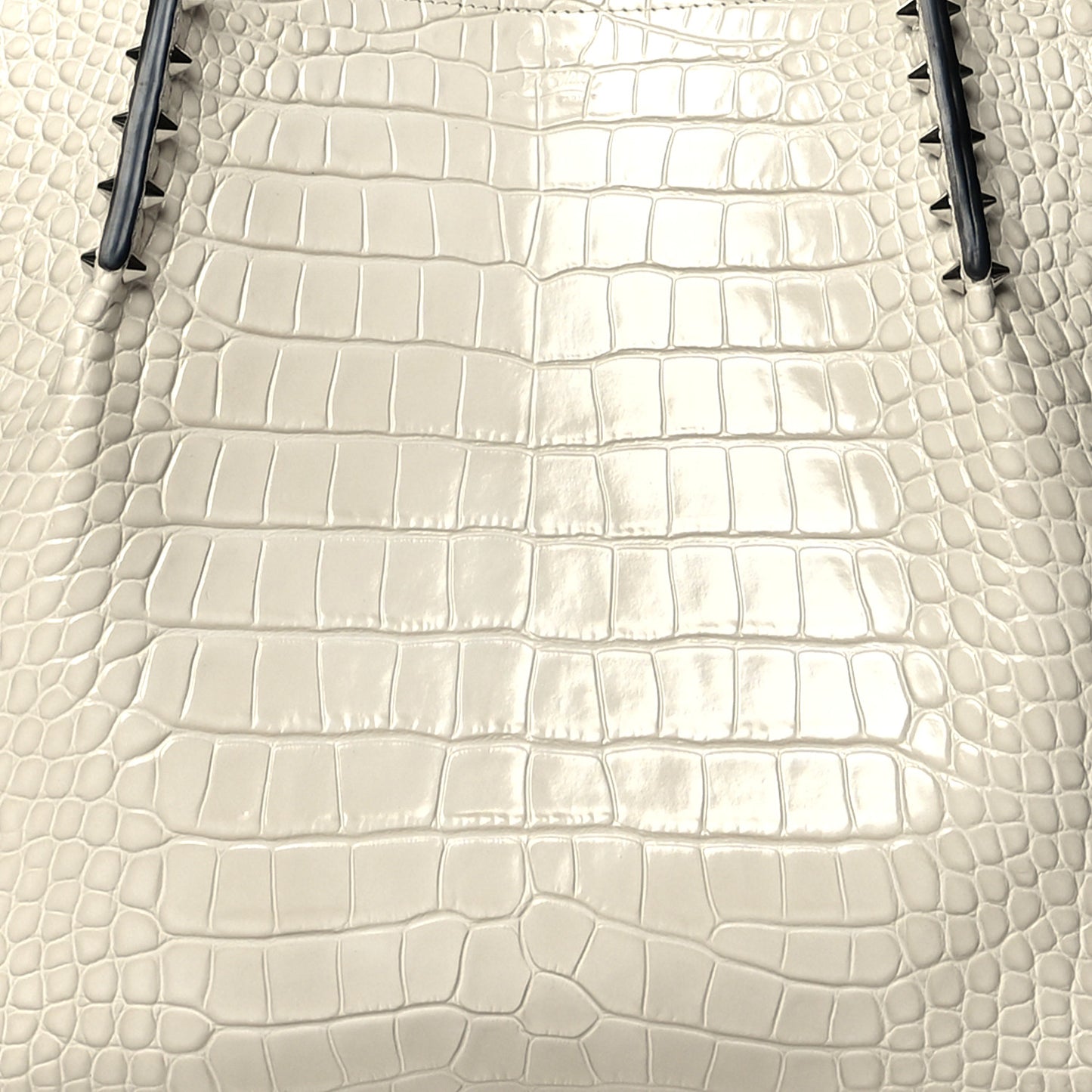 Crocodile Embossed Calfskin Spiked Cabarock Shopper Tote White