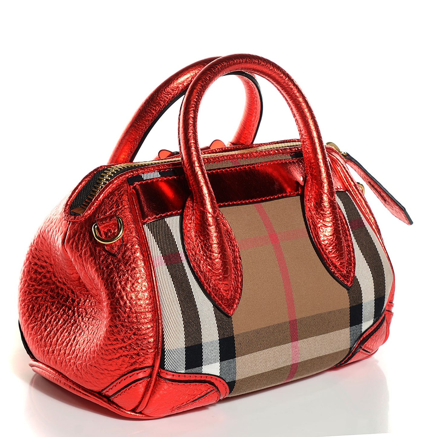 Prorsum House Check Calfskin Small Blaze Satchel Metallic Cadmium Red