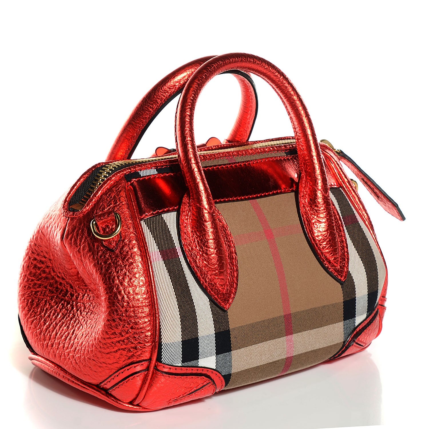 Burberry Prorsum House Check Calfskin Small Blaze Satchel Metallic Cadmium Red 3 of 11